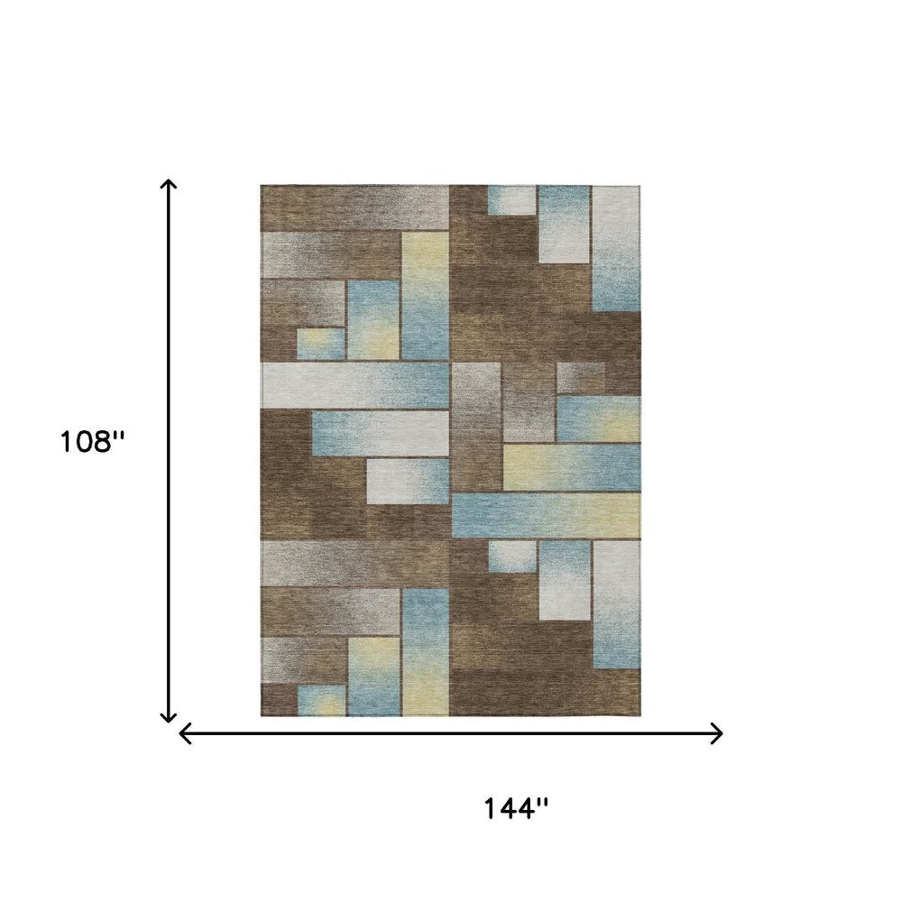 9' X 12' Brown And Gray Geometric Washable Indoor Outdoor Area Rug HomeRoots