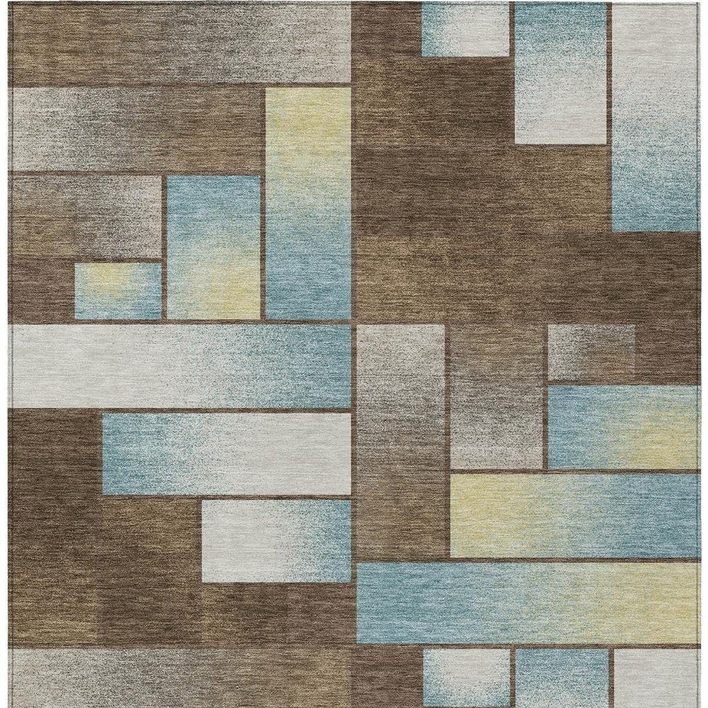 9' X 12' Brown And Gray Geometric Washable Indoor Outdoor Area Rug — view 7