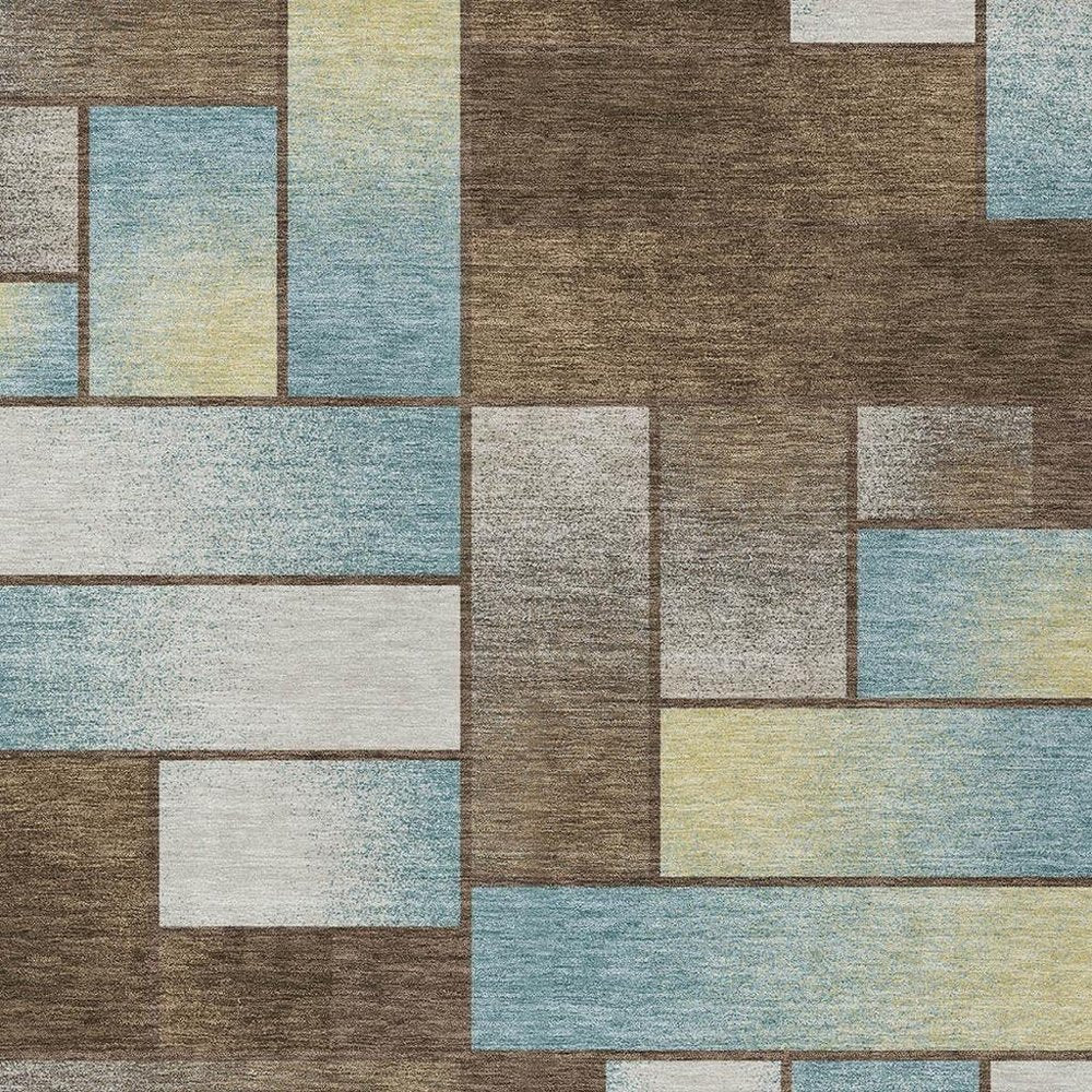 9' X 12' Brown And Gray Geometric Washable Indoor Outdoor Area Rug — view 6