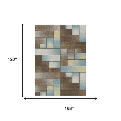 10' X 14' Brown And Gray Geometric Washable Indoor Outdoor Area Rug HomeRoots