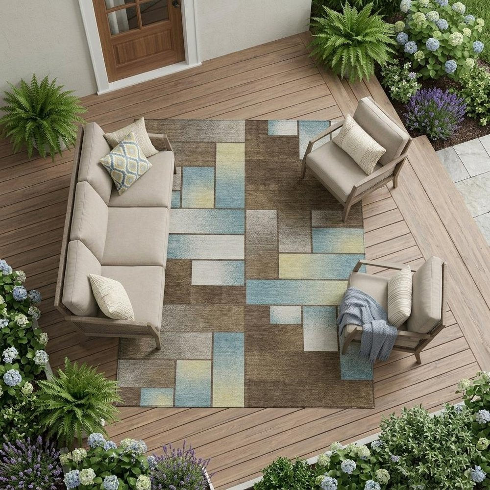 10' X 14' Brown And Gray Geometric Washable Indoor Outdoor Area Rug — view 5