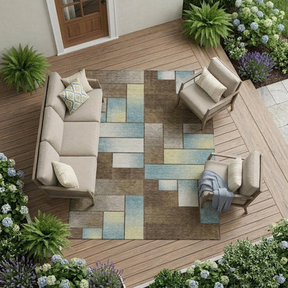10' X 14' Brown And Gray Geometric Washable Indoor Outdoor Area Rug HomeRoots