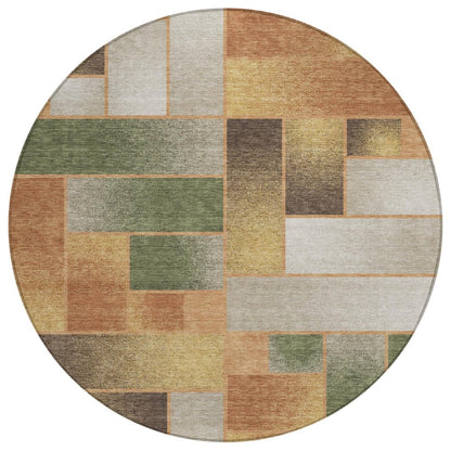 8' Copper And Orange Round Geometric Washable Indoor Outdoor Area Rug HomeRoots