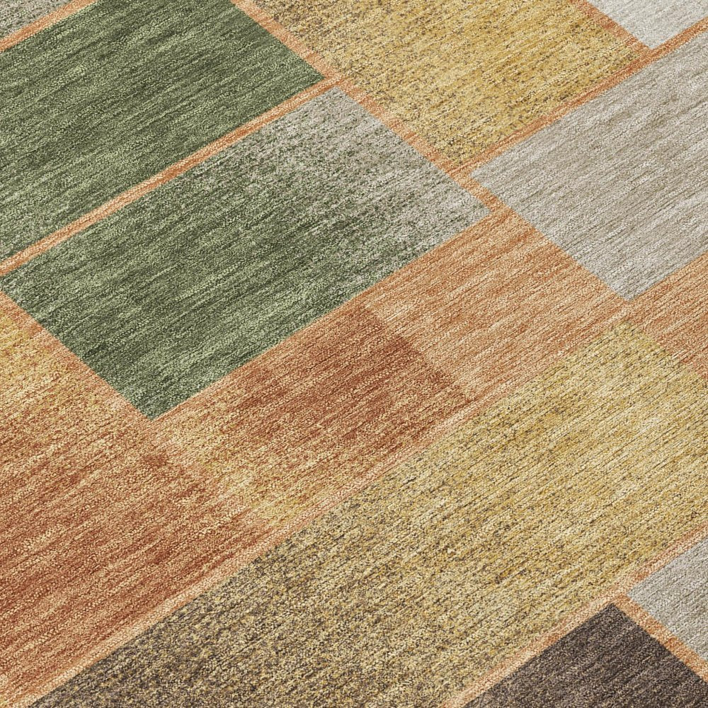 8' Copper And Orange Round Geometric Washable Indoor Outdoor Area Rug