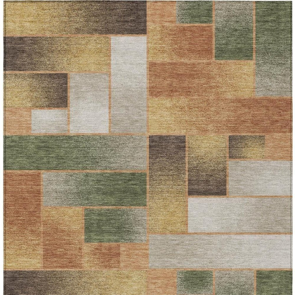9' X 12' Copper And Orange Geometric Washable Indoor Outdoor Area Rug HomeRoots