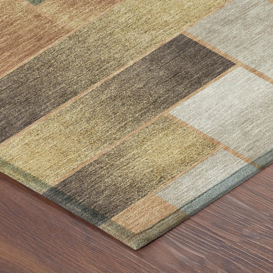 9' X 12' Copper And Orange Geometric Washable Indoor Outdoor Area Rug