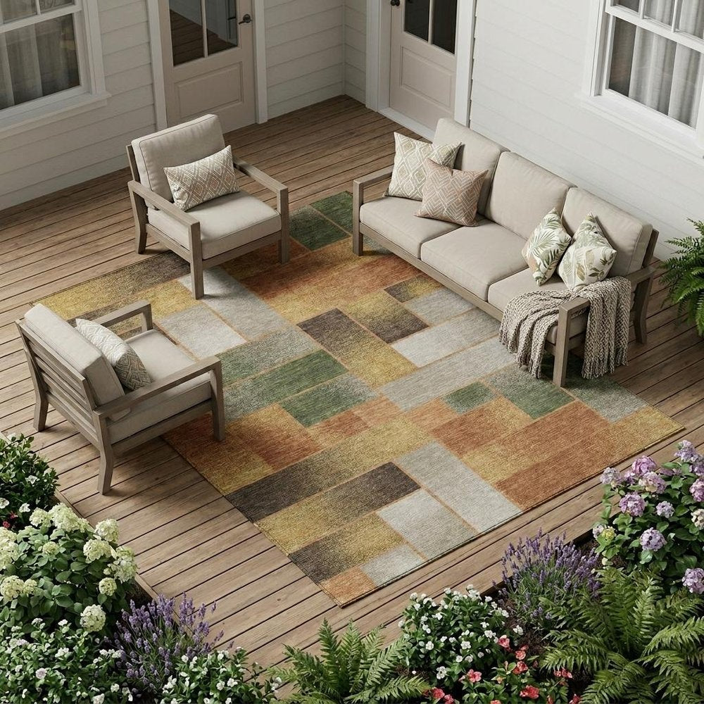 9' X 12' Copper And Orange Geometric Washable Indoor Outdoor Area Rug HomeRoots