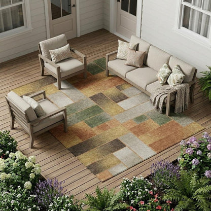 9' X 12' Copper And Orange Geometric Washable Indoor Outdoor Area Rug HomeRoots