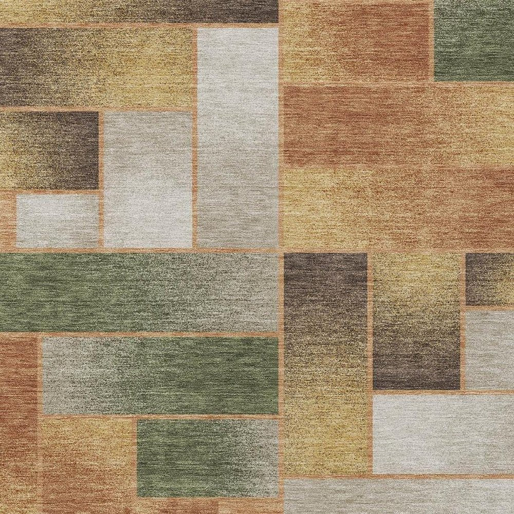 9' X 12' Copper And Orange Geometric Washable Indoor Outdoor Area Rug HomeRoots