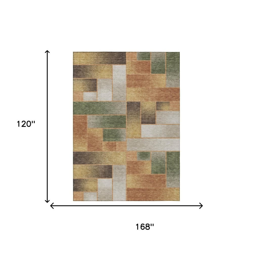 10' X 14' Copper And Orange Geometric Washable Indoor Outdoor Area Rug — view 4