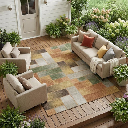 10' X 14' Copper And Orange Geometric Washable Indoor Outdoor Area Rug HomeRoots