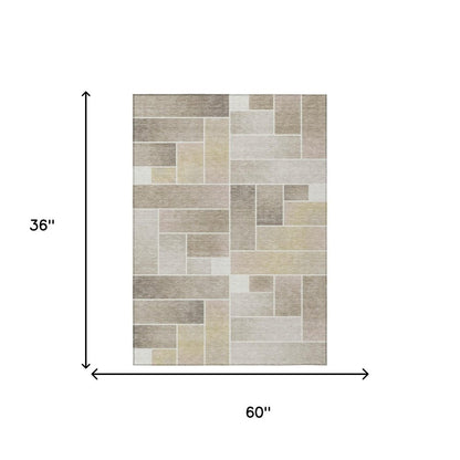 3' X 5' Ivory And Linen Geometric Washable Indoor Outdoor Area Rug HomeRoots