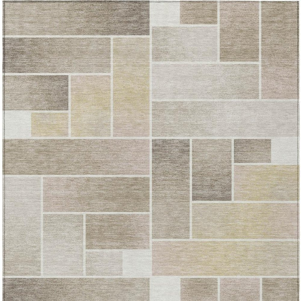 3' X 5' Ivory And Linen Geometric Washable Indoor Outdoor Area Rug — view 7