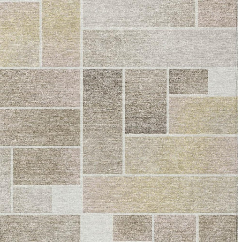 3' X 5' Ivory And Linen Geometric Washable Indoor Outdoor Area Rug HomeRoots