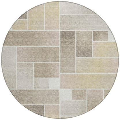 8' Ivory And Linen Round Geometric Washable Indoor Outdoor Area Rug HomeRoots