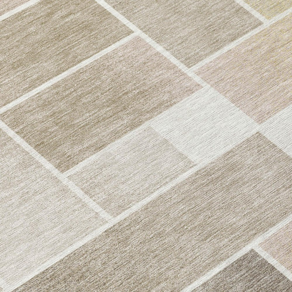 8' Ivory And Linen Round Geometric Washable Indoor Outdoor Area Rug HomeRoots