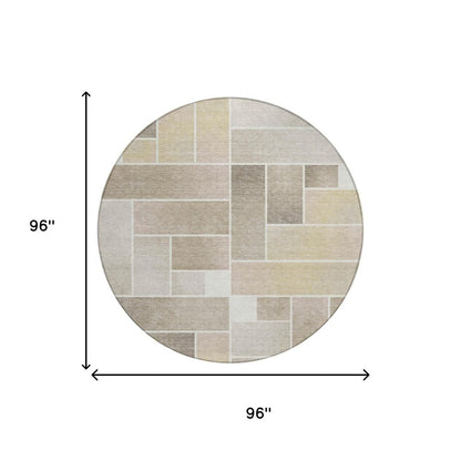 8' Ivory And Linen Round Geometric Washable Indoor Outdoor Area Rug HomeRoots