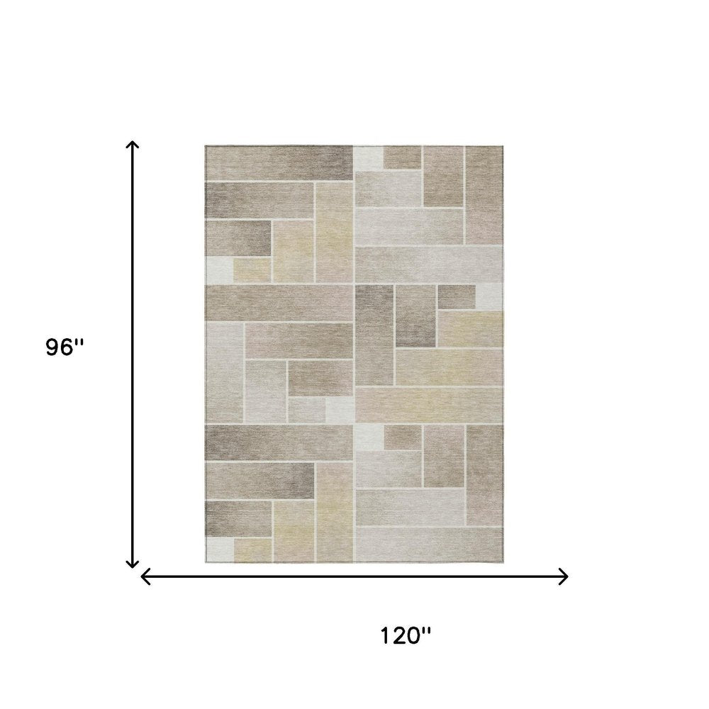 8' X 10' Ivory And Linen Geometric Washable Indoor Outdoor Area Rug HomeRoots