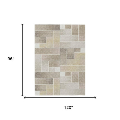 8' X 10' Ivory And Linen Geometric Washable Indoor Outdoor Area Rug HomeRoots