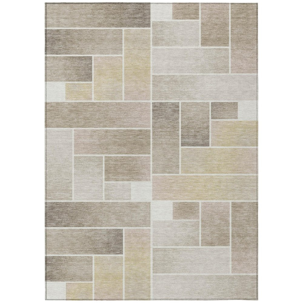 8' X 10' Ivory And Linen Geometric Washable Indoor Outdoor Area Rug HomeRoots