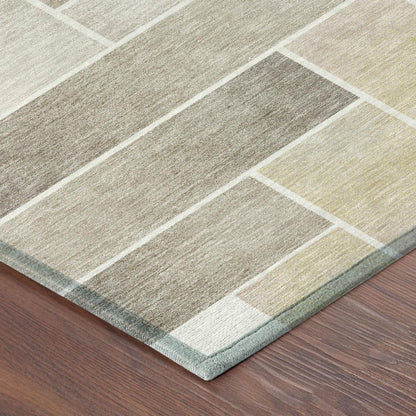 9' X 12' Ivory And Linen Geometric Washable Indoor Outdoor Area Rug HomeRoots