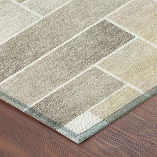 9' X 12' Ivory And Linen Geometric Washable Indoor Outdoor Area Rug