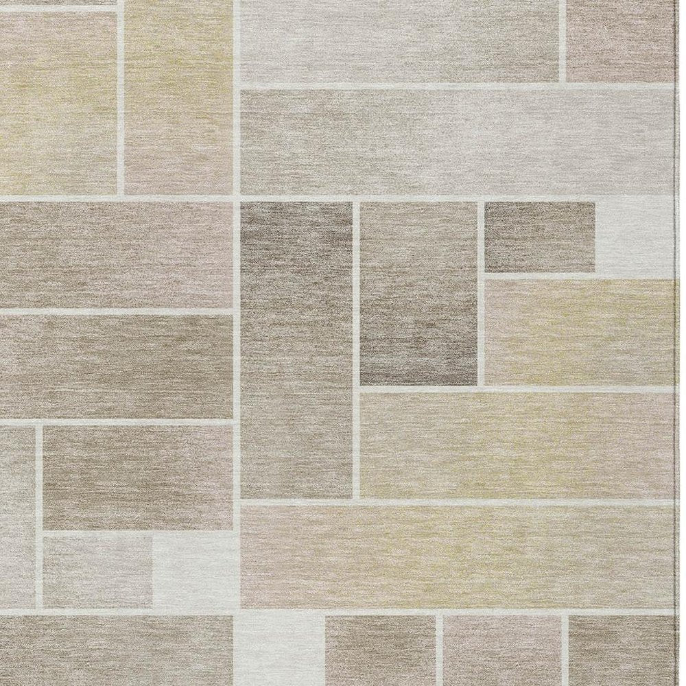 9' X 12' Ivory And Linen Geometric Washable Indoor Outdoor Area Rug — view 6