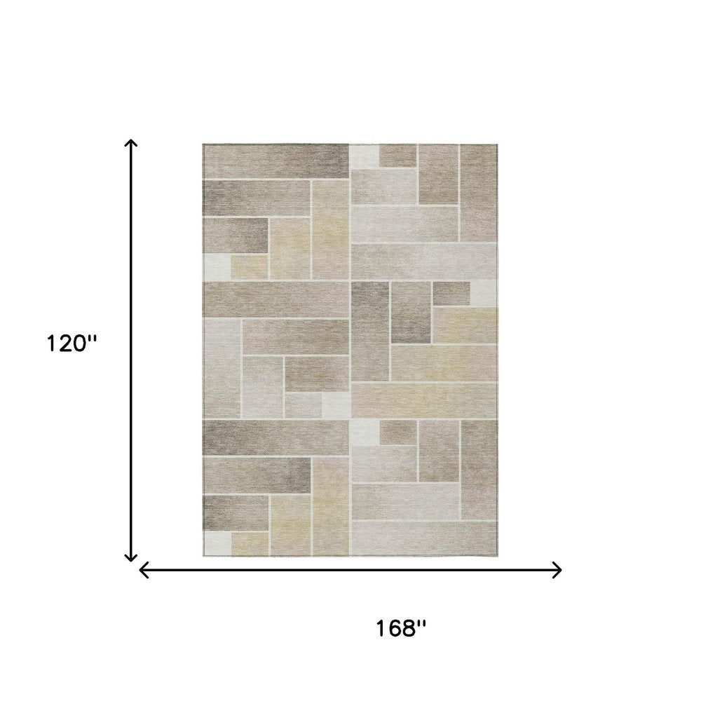 10' X 14' Ivory And Linen Geometric Washable Indoor Outdoor Area Rug HomeRoots