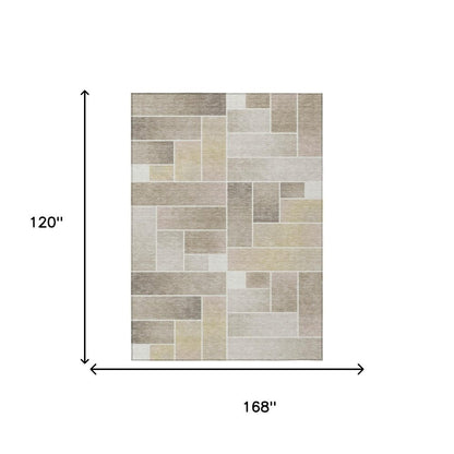 10' X 14' Ivory And Linen Geometric Washable Indoor Outdoor Area Rug HomeRoots