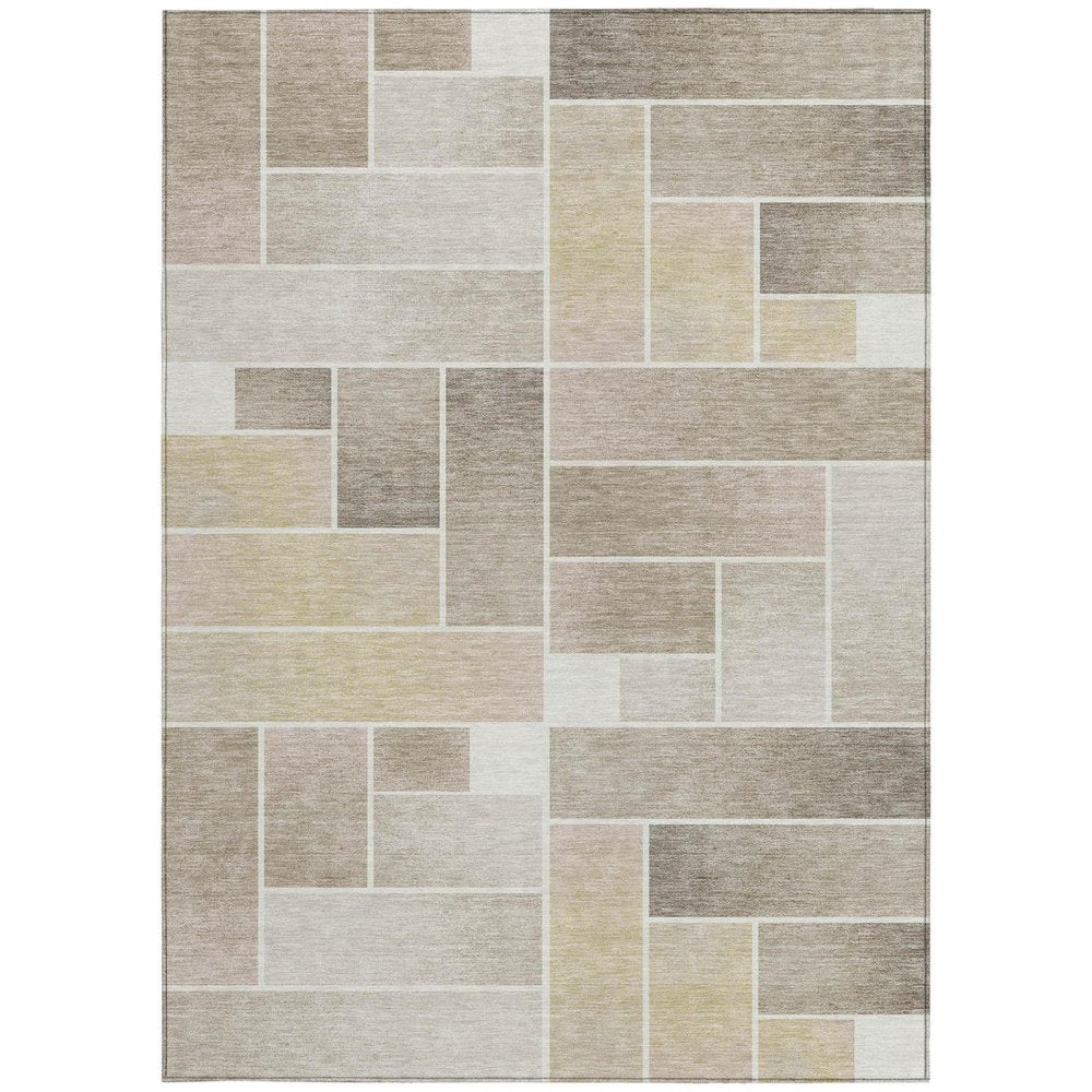 10' X 14' Ivory And Linen Geometric Washable Indoor Outdoor Area Rug — view 7