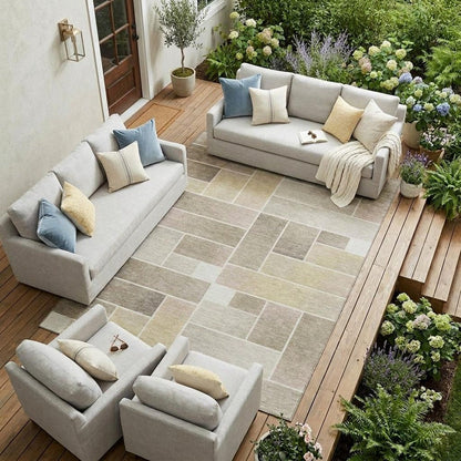 10' X 14' Ivory And Linen Geometric Washable Indoor Outdoor Area Rug HomeRoots