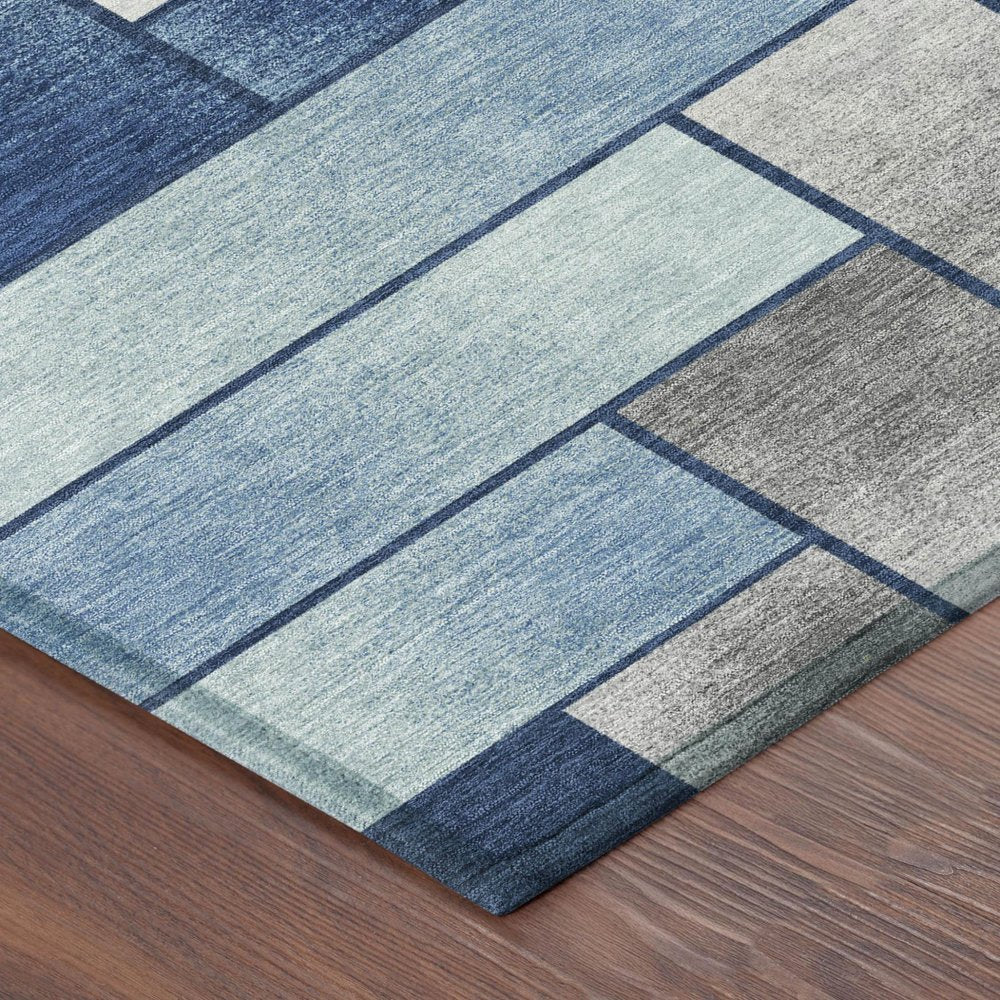 3' X 5' Navy Blue And Blue Geometric Washable Indoor Outdoor Area Rug — view 3