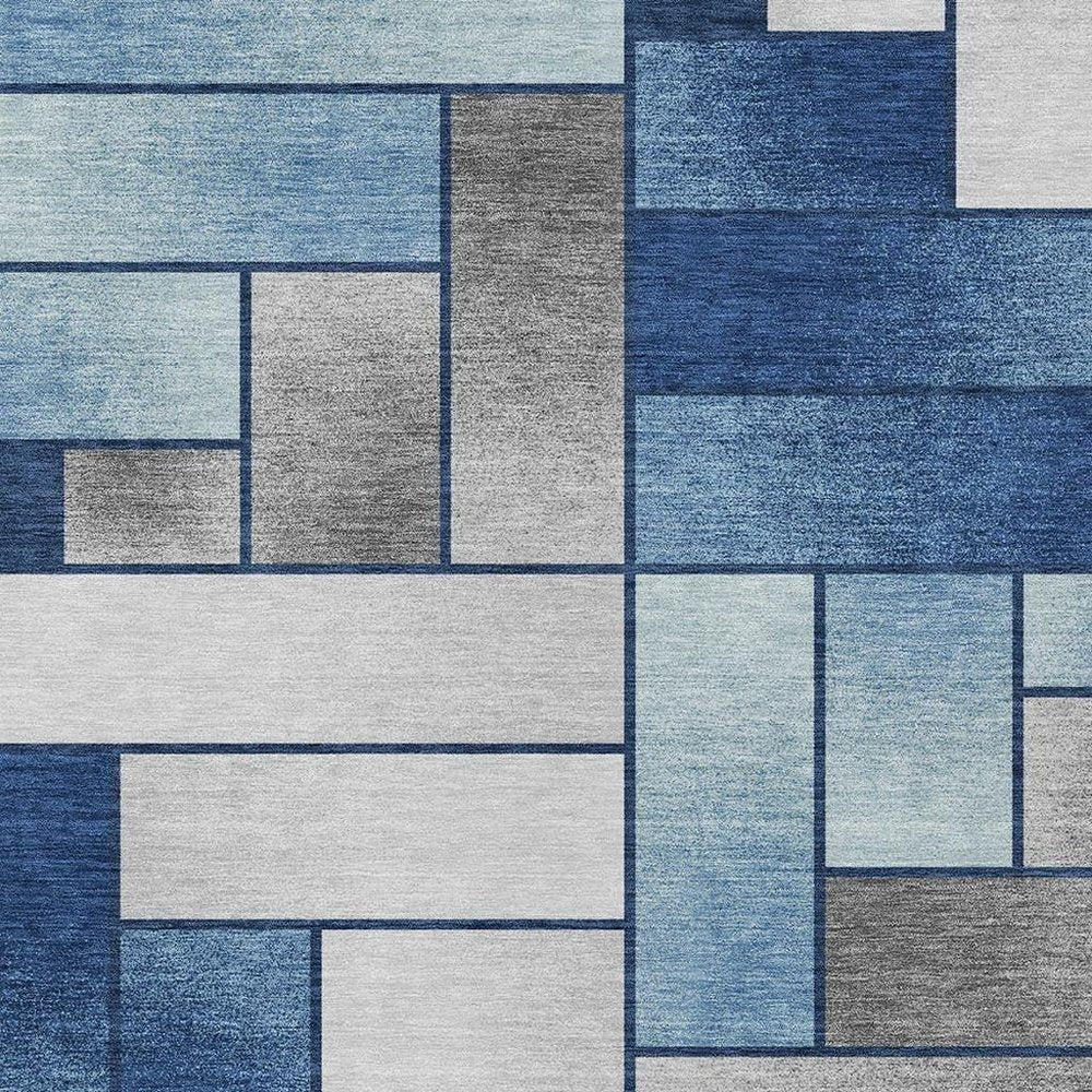 3' X 5' Navy Blue And Blue Geometric Washable Indoor Outdoor Area Rug HomeRoots