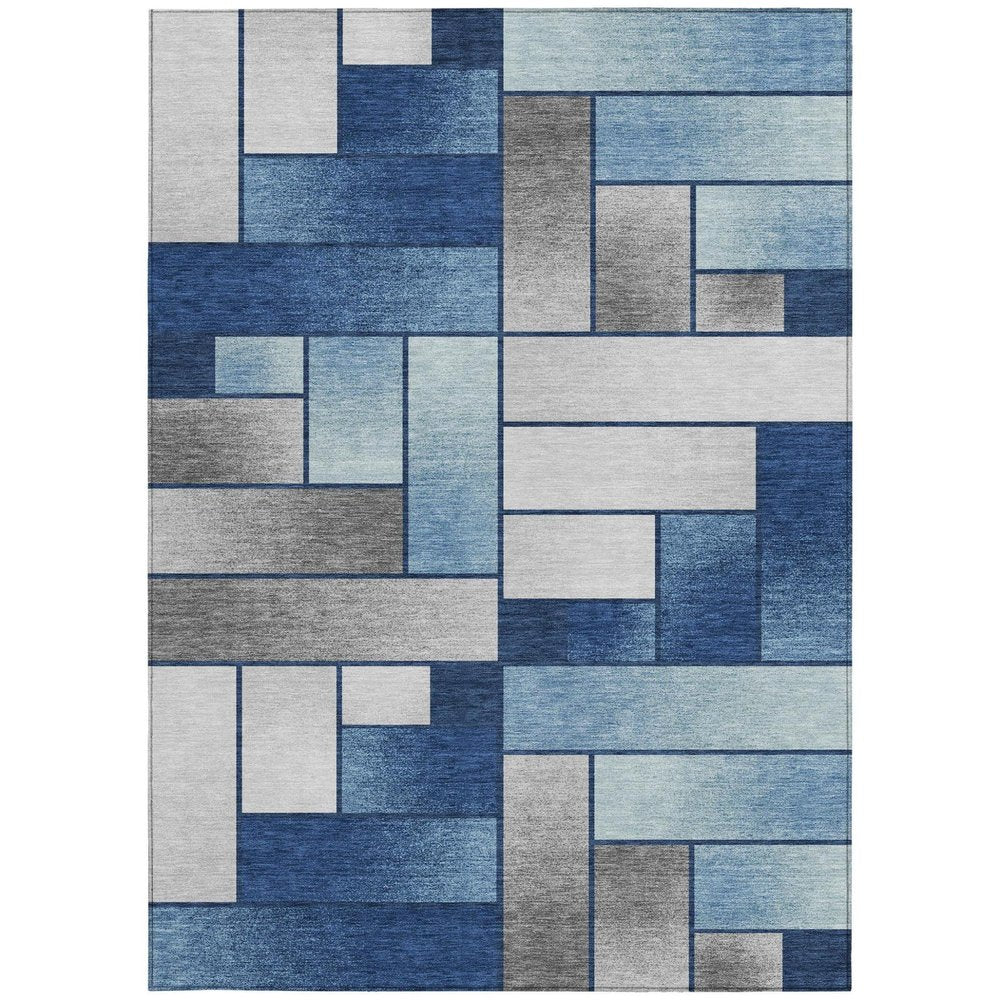 5' X 8' Navy Blue And Blue Geometric Washable Indoor Outdoor Area Rug — view 7