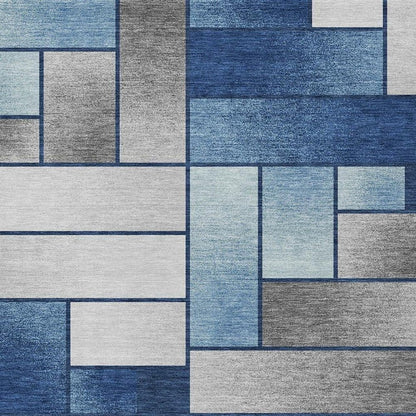 5' X 8' Navy Blue And Blue Geometric Washable Indoor Outdoor Area Rug HomeRoots