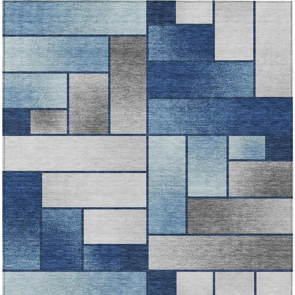 8' X 10' Navy Blue And Blue Geometric Washable Indoor Outdoor Area Rug HomeRoots