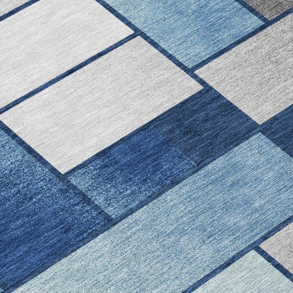 8' X 10' Navy Blue And Blue Geometric Washable Indoor Outdoor Area Rug HomeRoots