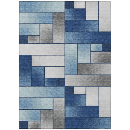 9' X 12' Navy Blue And Blue Geometric Washable Indoor Outdoor Area Rug HomeRoots
