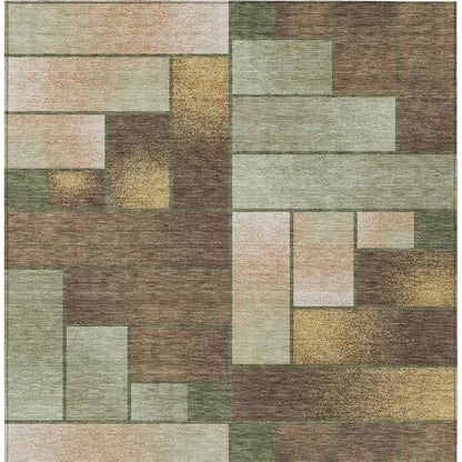 3' X 5' Olive Green And Green Geometric Washable Indoor Outdoor Area Rug HomeRoots