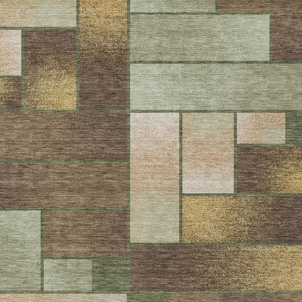 3' X 5' Olive Green And Green Geometric Washable Indoor Outdoor Area Rug — view 6