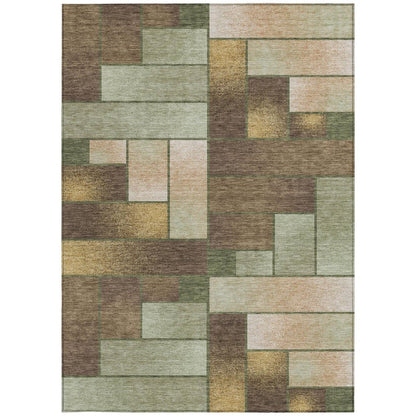 5' X 8' Olive Green And Green Geometric Washable Indoor Outdoor Area Rug HomeRoots