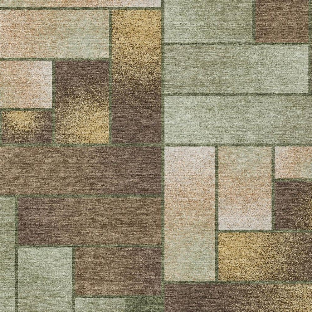 5' X 8' Olive Green And Green Geometric Washable Indoor Outdoor Area Rug — view 6