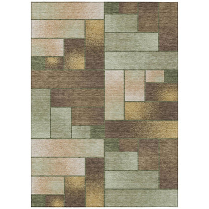 8' X 10' Olive Green And Green Geometric Washable Indoor Outdoor Area Rug HomeRoots