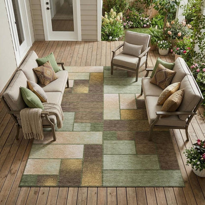 8' X 10' Olive Green And Green Geometric Washable Indoor Outdoor Area Rug HomeRoots