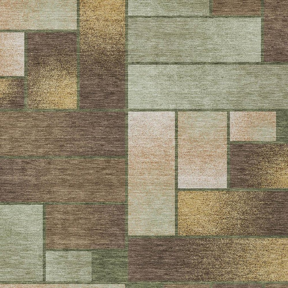 8' X 10' Olive Green And Green Geometric Washable Indoor Outdoor Area Rug — view 6