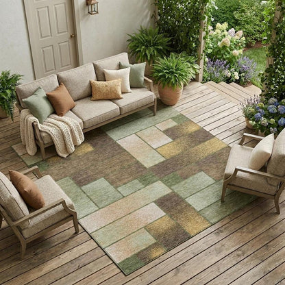 9' X 12' Olive Green And Green Geometric Washable Indoor Outdoor Area Rug HomeRoots
