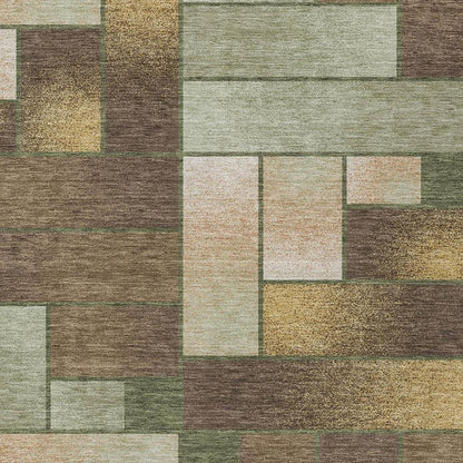 9' X 12' Olive Green And Green Geometric Washable Indoor Outdoor Area Rug HomeRoots