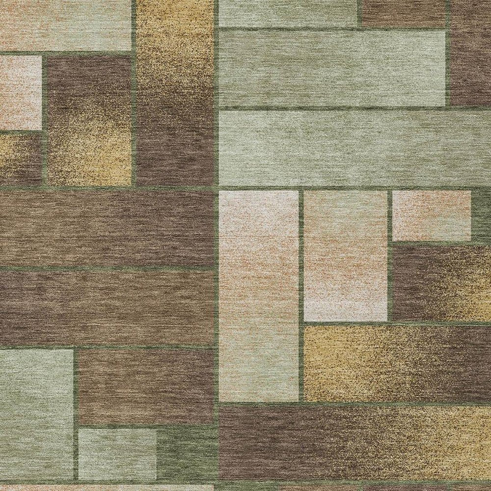10' X 14' Olive Green And Green Geometric Washable Indoor Outdoor Area Rug HomeRoots