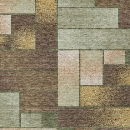 10' X 14' Olive Green And Green Geometric Washable Indoor Outdoor Area Rug HomeRoots