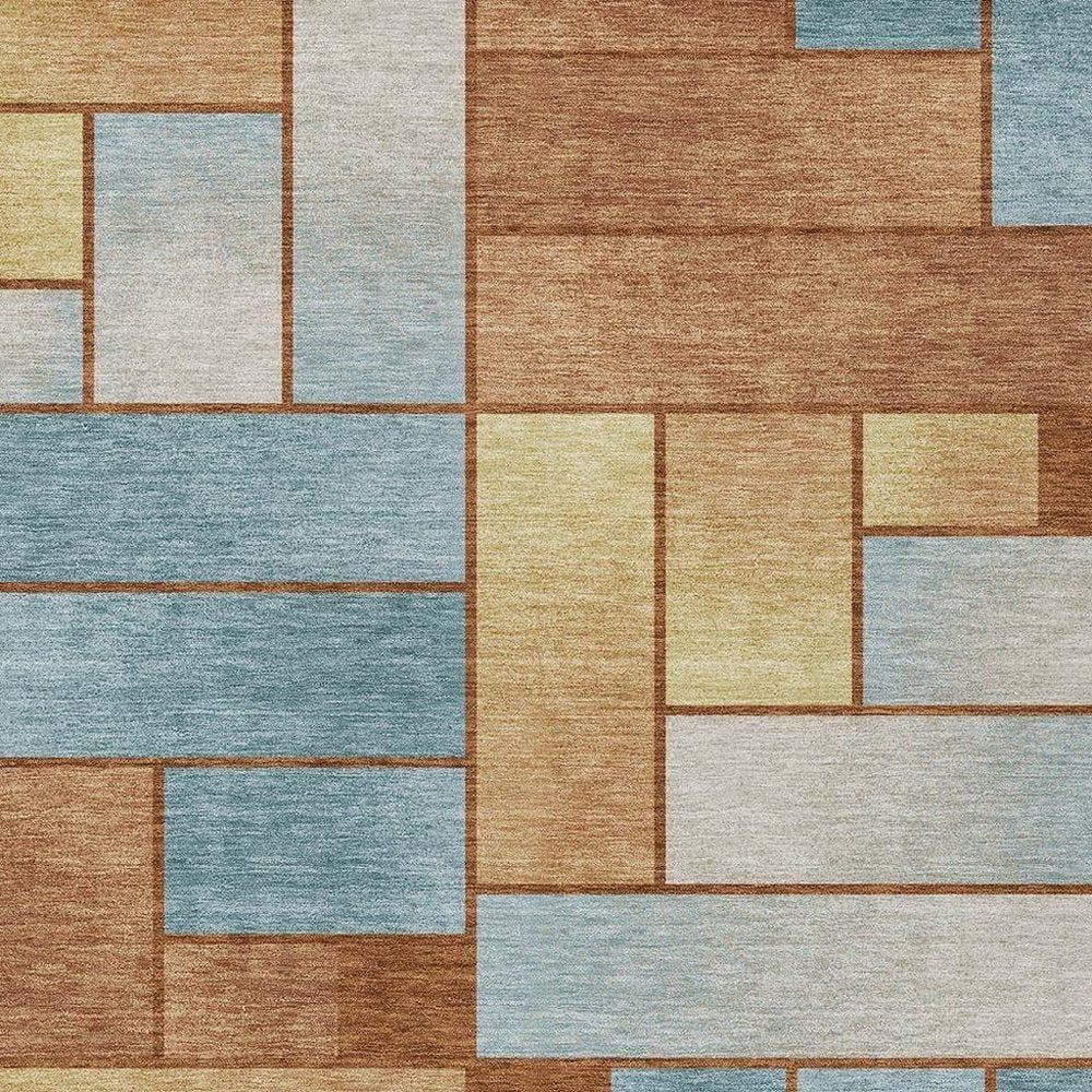 3' X 5' Orange And Blue Geometric Washable Indoor Outdoor Area Rug — view 5